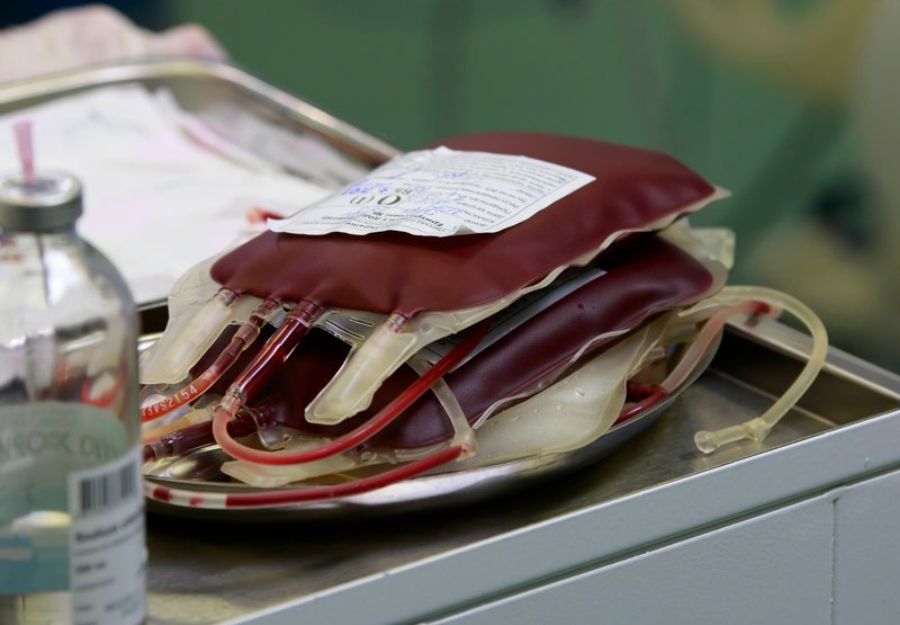Blood bags stacked on top of each other