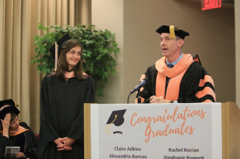 Andrew Springer, DrPH, speaking at the 2019 commencement ceremony at the School of Public Health Austin Campus