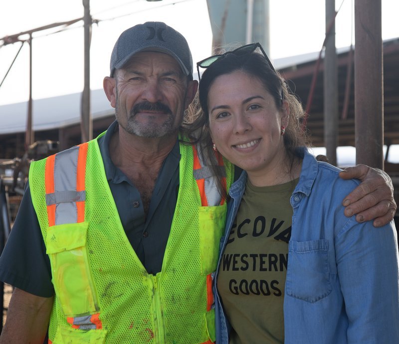 Anabel Rodriguez, PhD, conducting research with farm workers at a dairy farm in the Rio Grande Valley