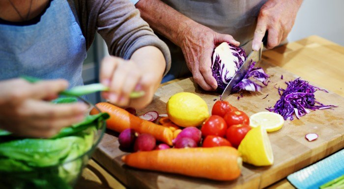 Chopping Vegetables on Cutting Board