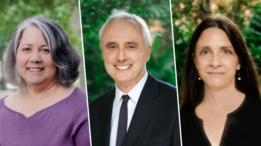 Photos of Drs. Paula Cuccaro, Ross Shegog, and Lara Savas pictured left to right. Headshots taken in front of greenery.