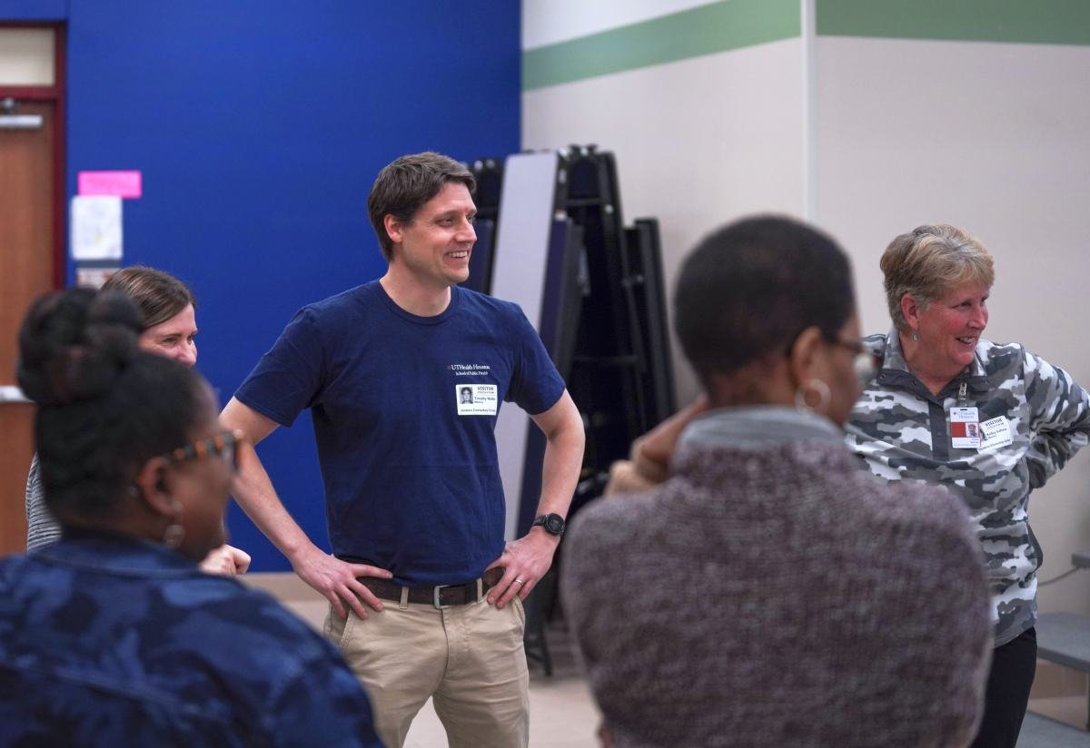 Timothy J. Walker leads a physical training education seminar at Houston’s Spring Independent School District