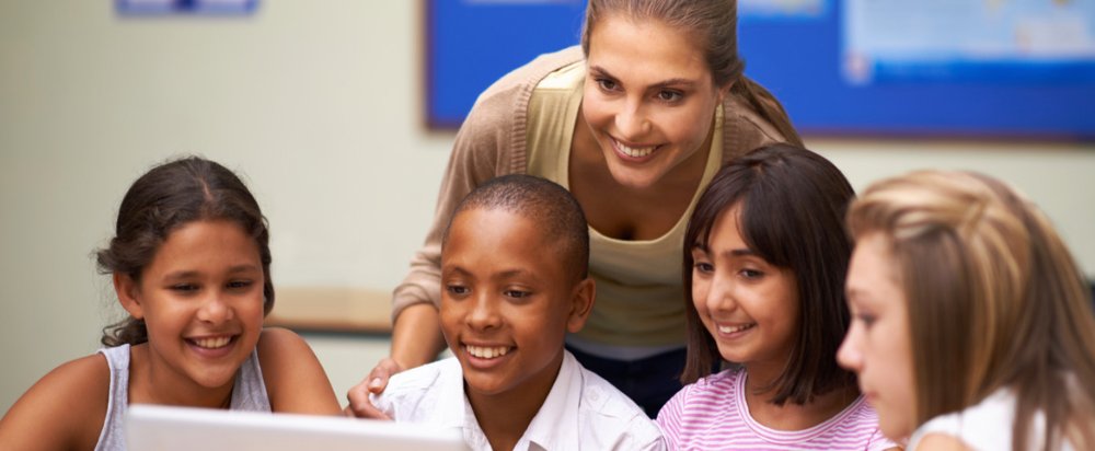 Teacher with students