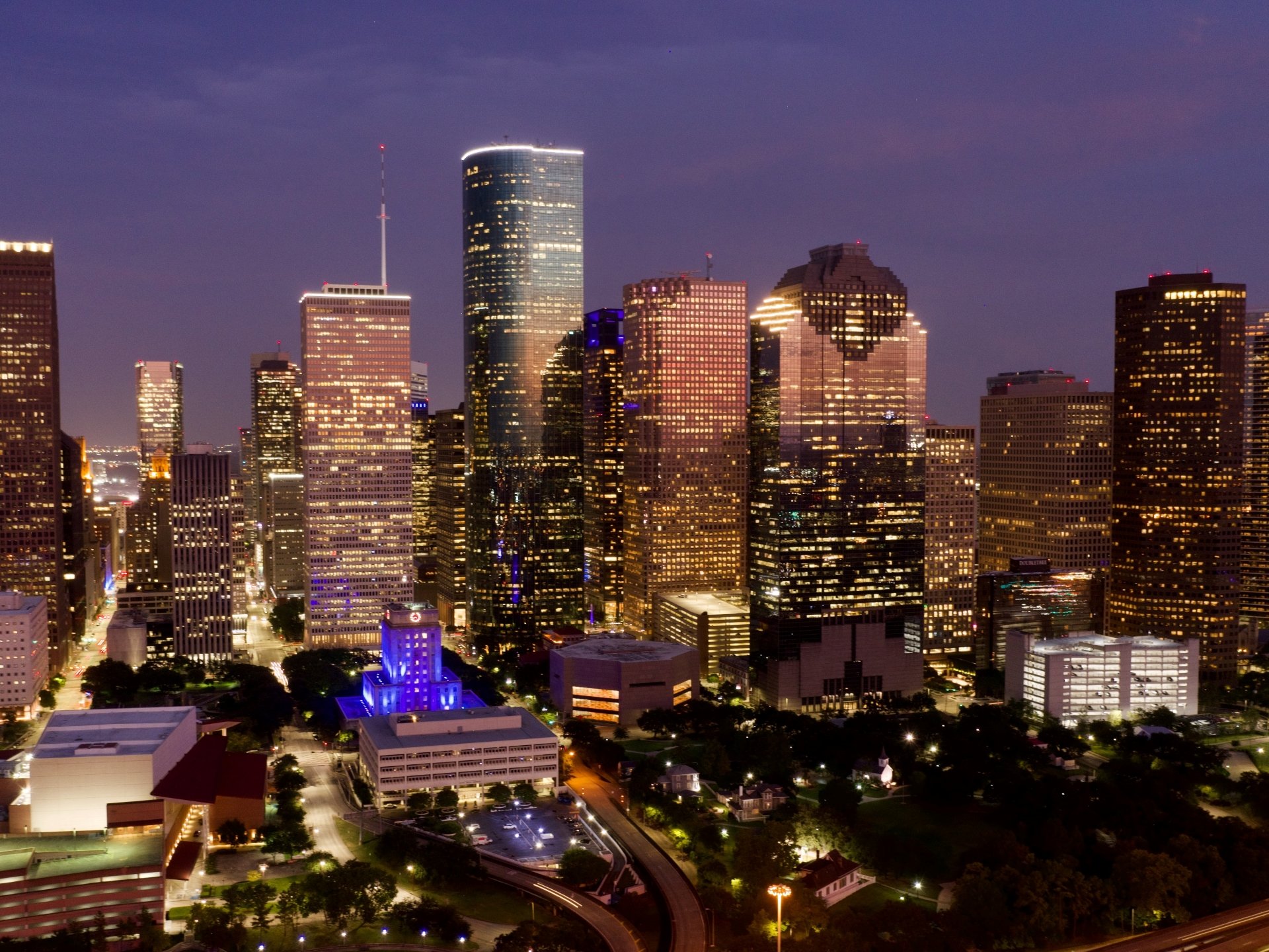 Skyline of Houston at night.