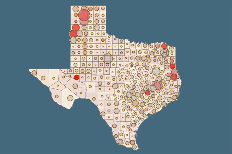 Image of Texas with dashboard data overlaid visually