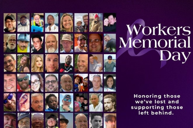 Graphic of those killed, disabled, injured, or made unwell in the course of their work.Text: honoring those who we've lost and support those left behind.