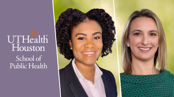 Headshots of Trisha Amboree, PhD, MPH, and Jane Montealegre with greenery and school logo on left hand side.