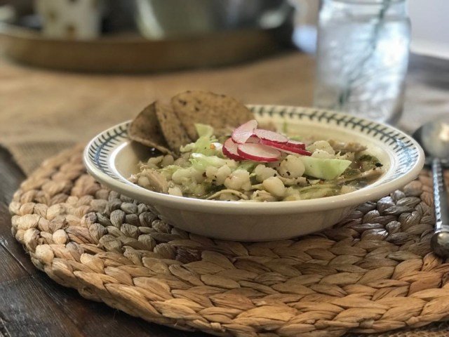 Pozole Verde Bowl w Radish Garnish