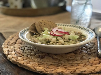 Pozole Verde Bowl w Radish Garnish