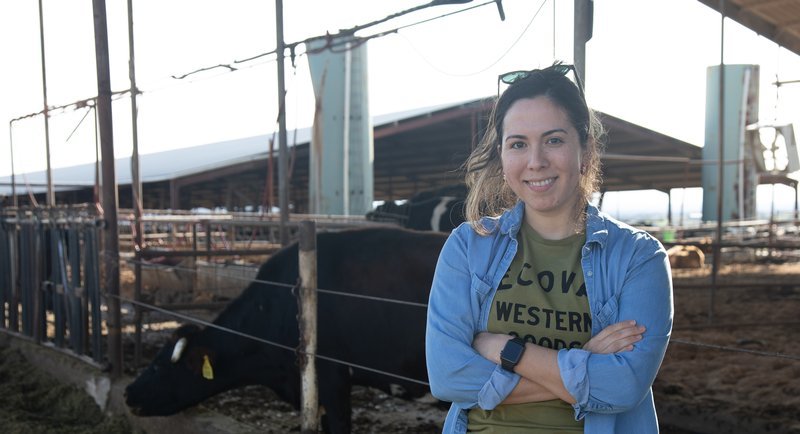 Anabel Rodriguez, PhD, on a farm in the Rio Grande Valley collecting data on agricultural work.