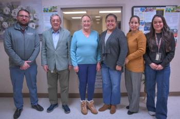 The Human Virome Program team from UTHealth Houston School of Public in Brownsville includes, from left, Fadi Musfee, MD; Joseph McCormick, MD; Susan Fisher-Hoch, MD; Norma Perez-Olazaran; Rocio Uribe; and Marcela Morris. (Photo by UTHealth Houston)