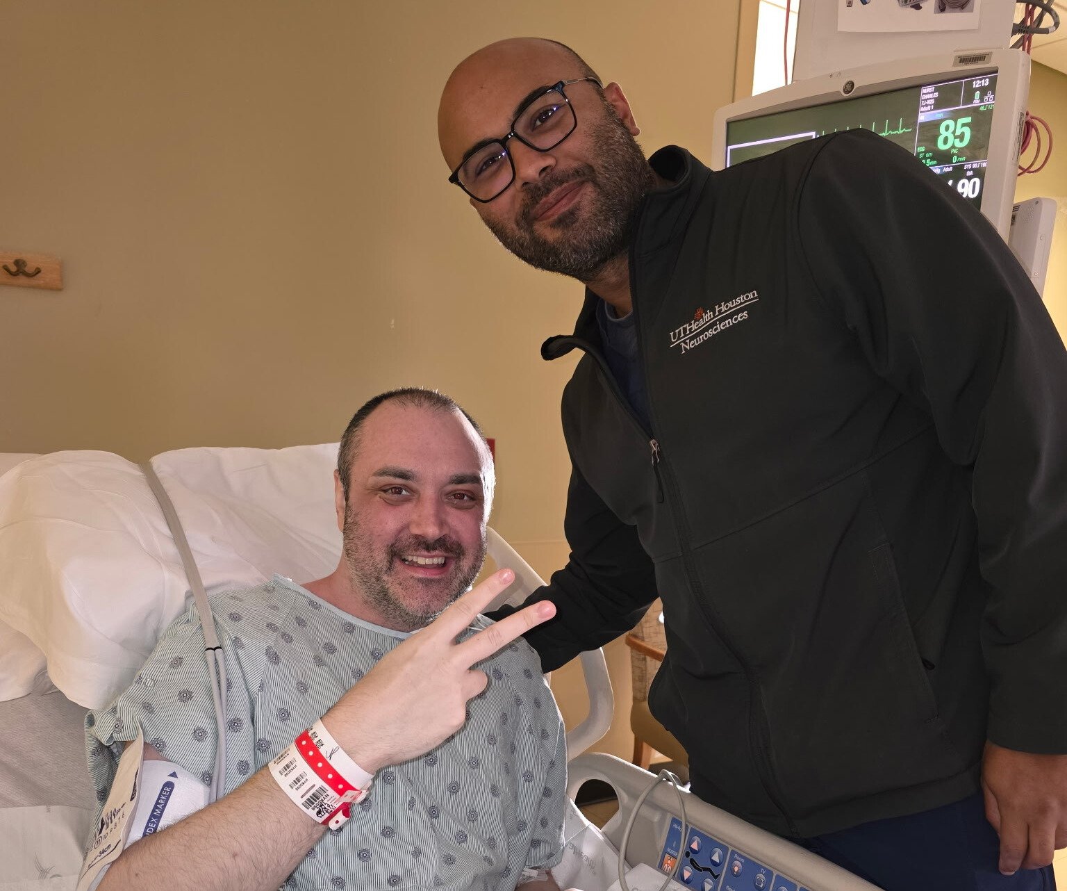 Walid Ibn Essayed, MD, neurosurgeon with UTHealth Houston discovered a 4-centimeter pituitary adenoma growing from the base of Charles Hurst skull, severely compressing his optic nerves and brain.