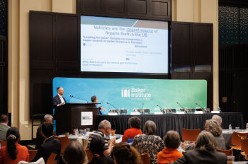 Alexander Testa, PhD, presenting on gun thefts at Rice University.