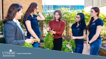 Laura Moore and students in the UTHealth School of Public Health Nourish Garden