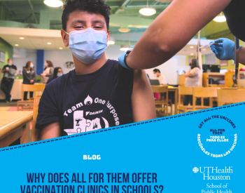 A student receives a vaccine during an All for Them clinic.