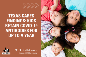 A group of children lay on the grass with their heads together, smiling and looking upward toward the camera. The text on the the graphic beside them reads 