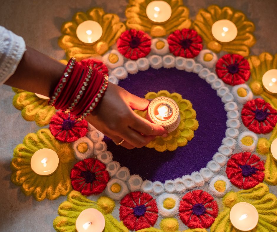 A Rangoli with lamps