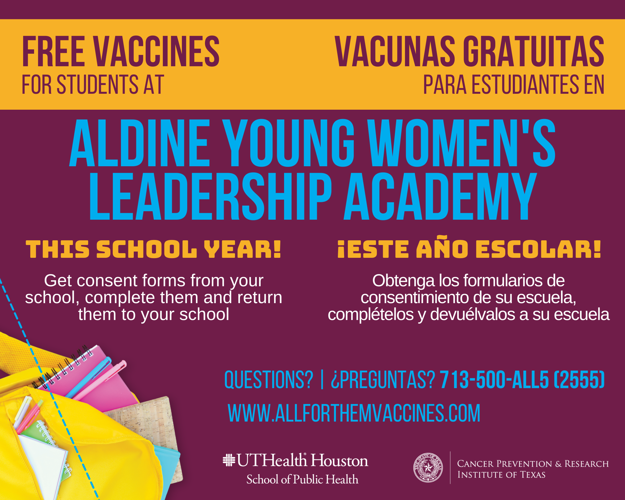 Aldine Independent School District - All for Them - CHPPR - SPH -UTH  Houston - find a clinic - All For Them - UTHealth Houston School of Public  Health