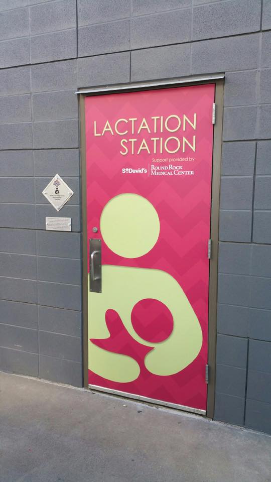 pink door that reads lactation station