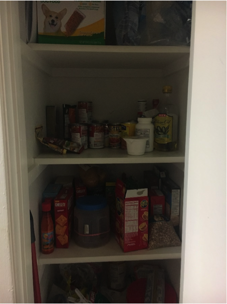 unorganized pantry with food